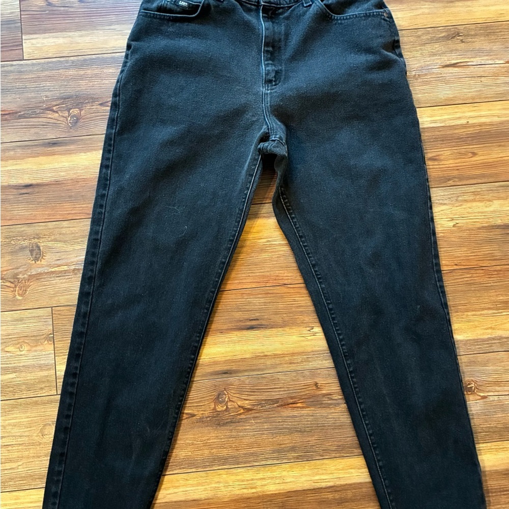Vintage Lee High Rise Black Mom Jeans Tapered Leg 90s Grunge Size 12 M - Picture 2 of 15